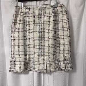 Worthington Womens Size 14 Cream Plaid Skirt Raw Fringe Y2K Tweed Western Preppy